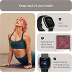 Fitbit Versa 4 Fitness Smartwatch with Daily Readiness, GPS, 24/7 Heart Rate, 40+ Exercise Modes, Sleep Tracking and more, Black/Graphite, One Size (S & L Bands Included)