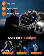 Military Smart Watches for Men 1000 mAh Battery, Led Flashlight, Answer/Make Calls Sport Modes Fitness Watch for Android/iPhone