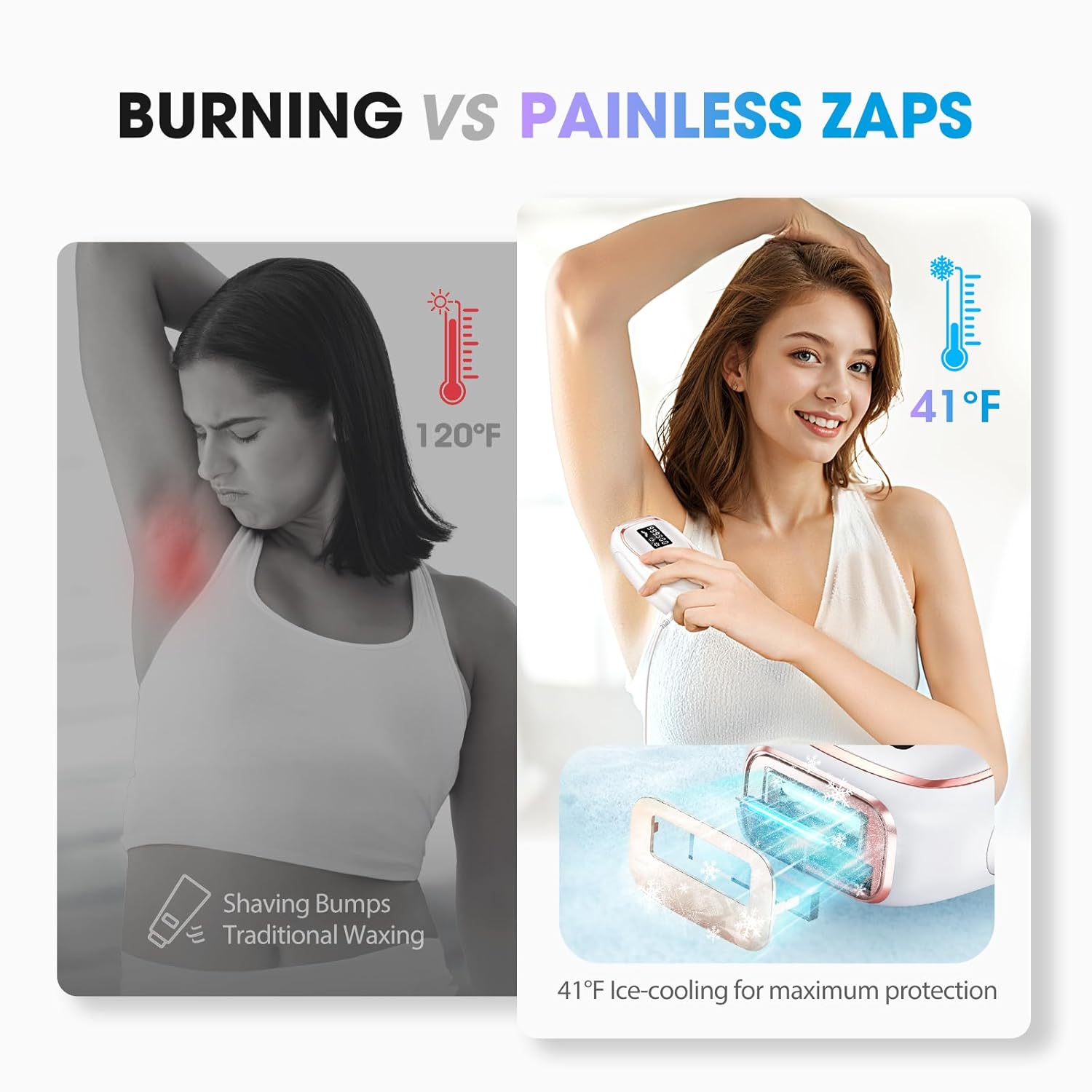 IPL Laser Hair Removal Device for Women & Men - Home 45°F Ice-Cooling Contact for Painless Results